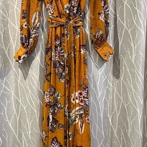 Floral Long Sleeve Dress in Mustard